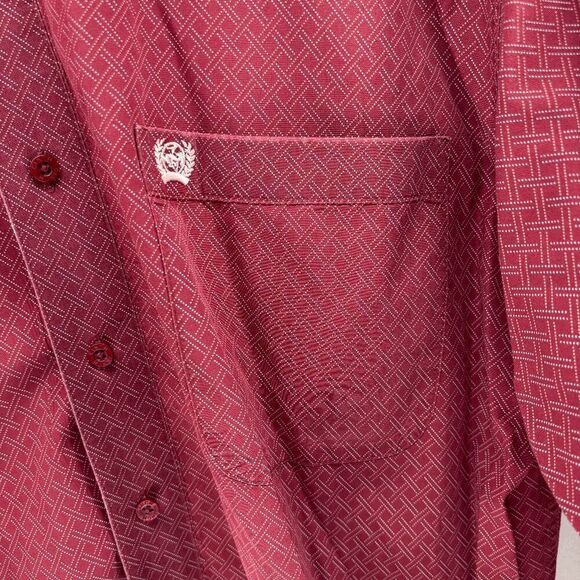 Cinch Performance Shirt Men's Large Red Geometric Flip Cuff Western Monogram - Picture 5 of 9